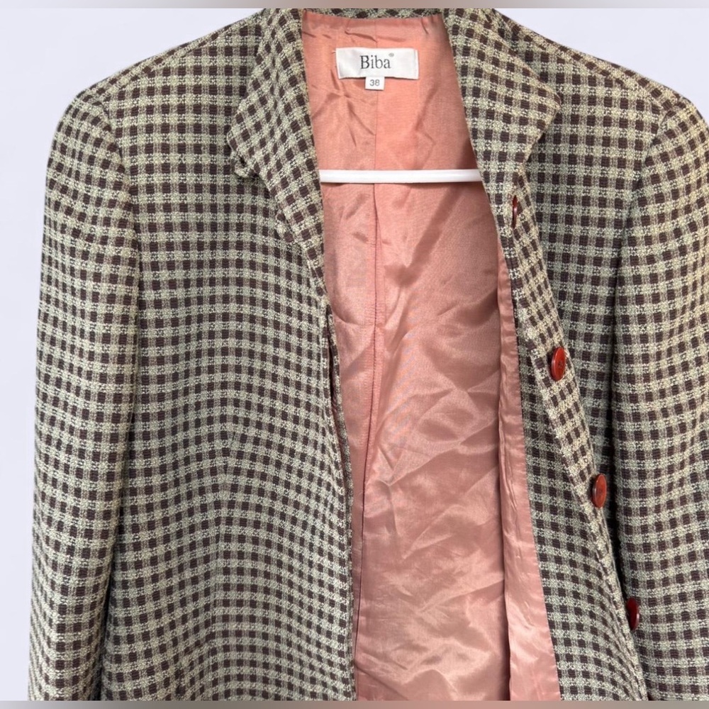 Vintage Biba Checkered Blazer in Brown and Cream - Picture 6 of 8